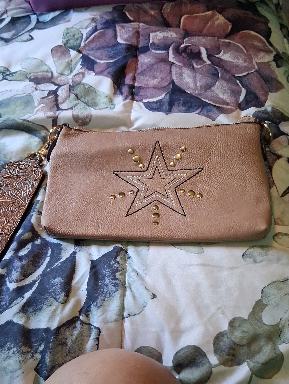 Cato Taupe Star-Stud Wristlet Clutch
